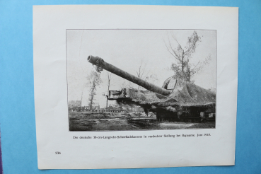 Blatt Ansicht 38-cm Langrohr Schnellade Kanone Artillerie Eisenbahn Geschütz 1914-1918 Bapaume WK 1 Weltkrieg